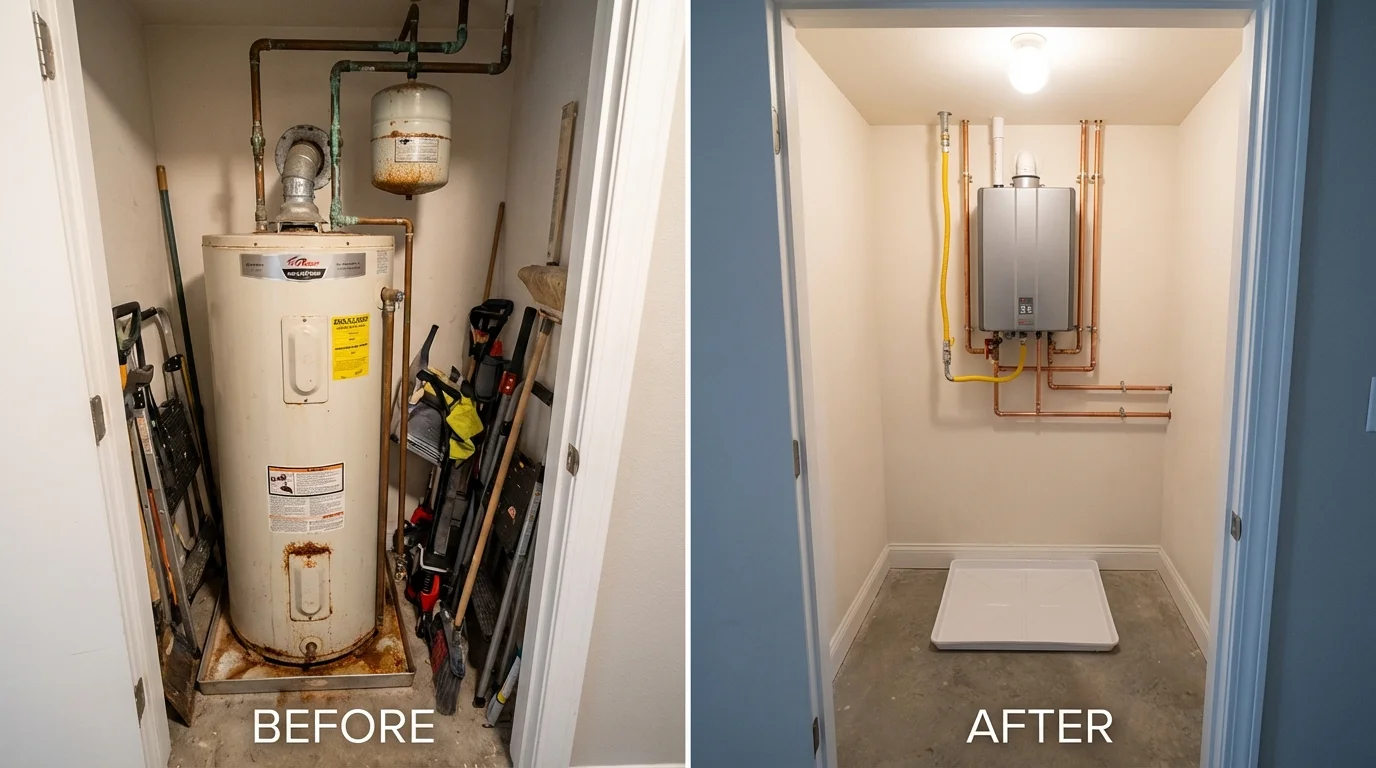 Tank water heater versus wall-mounted tankless unit comparison for Wheeling, IL homeowners